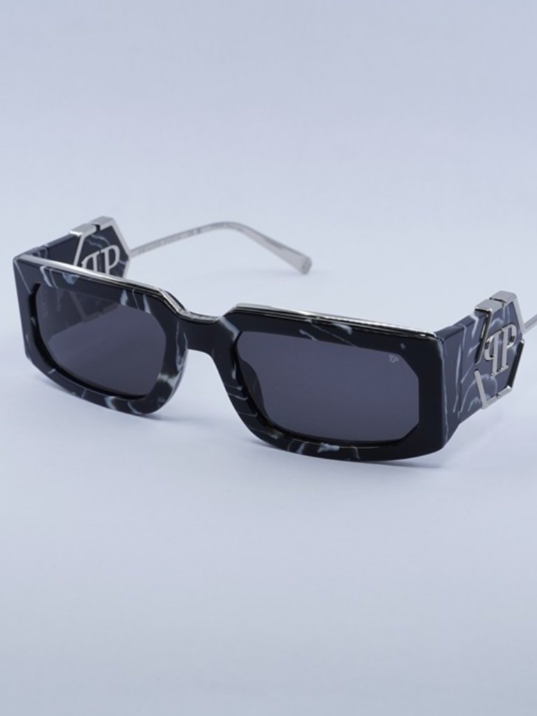 Philipp Plein Spp119m Rose Venus 0z21 Sunglasses Black Rectangle Frame